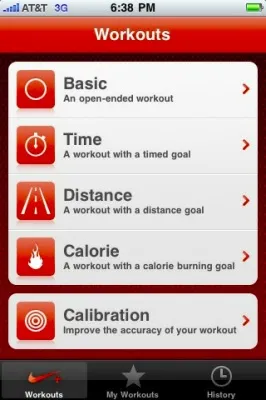 Menú inicial de Nike+ en iPod Touch Menú inicial de Nike+ en iPod Touch