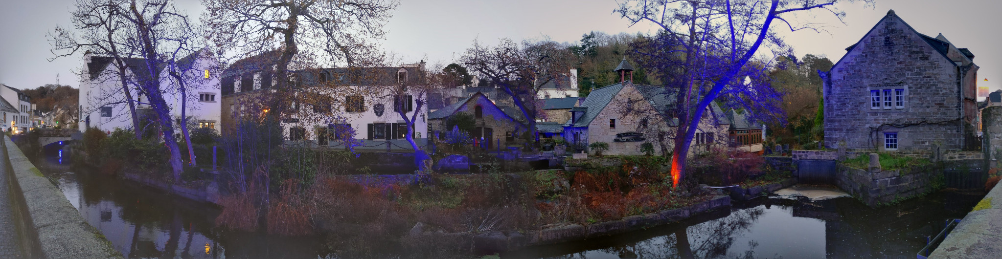 Panoramic of the River Aven passing through Pont-Aven, with nice colours and lights